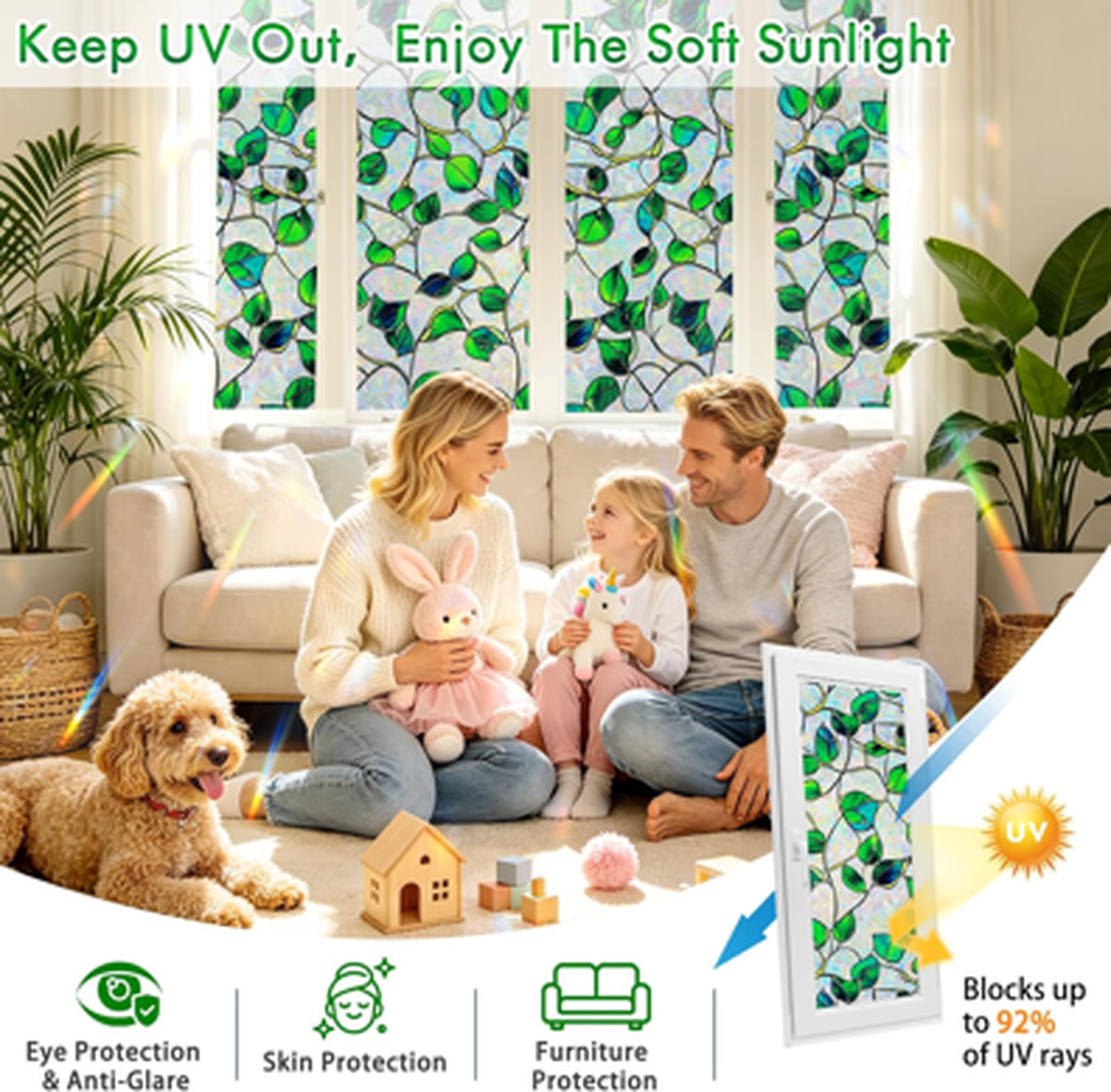 Rainbow Window Privacy Film UV Blocking Heat Control Anti-Glare Decorative