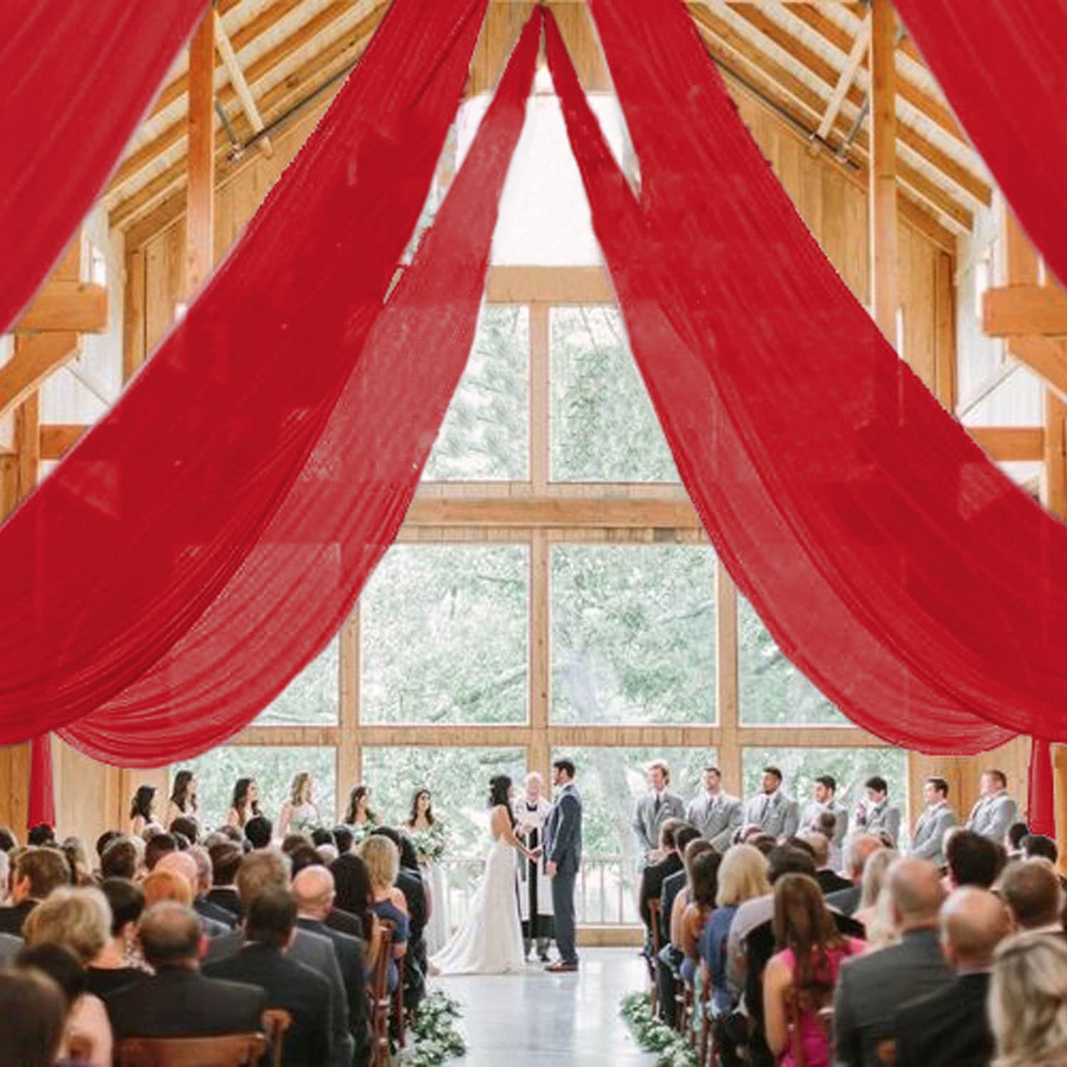 Red Chiffon Ceiling Drapes for Weddings & Parties – 2 Panels 5x20ft