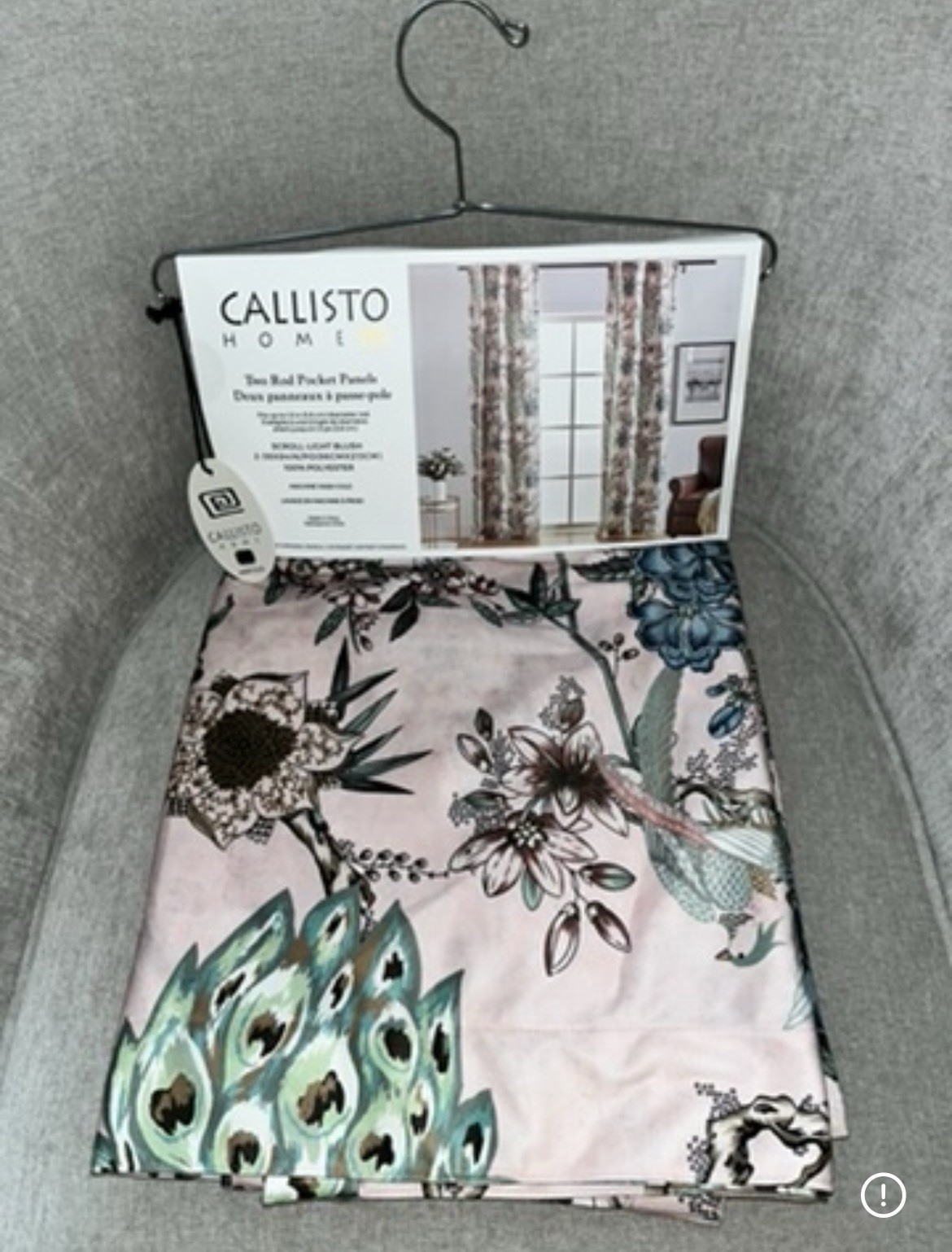 1-NWT CALLISTO HOME PEACOCK PRINT CURTAINS SET OF 2 PANELS SIZE 38”x 84”