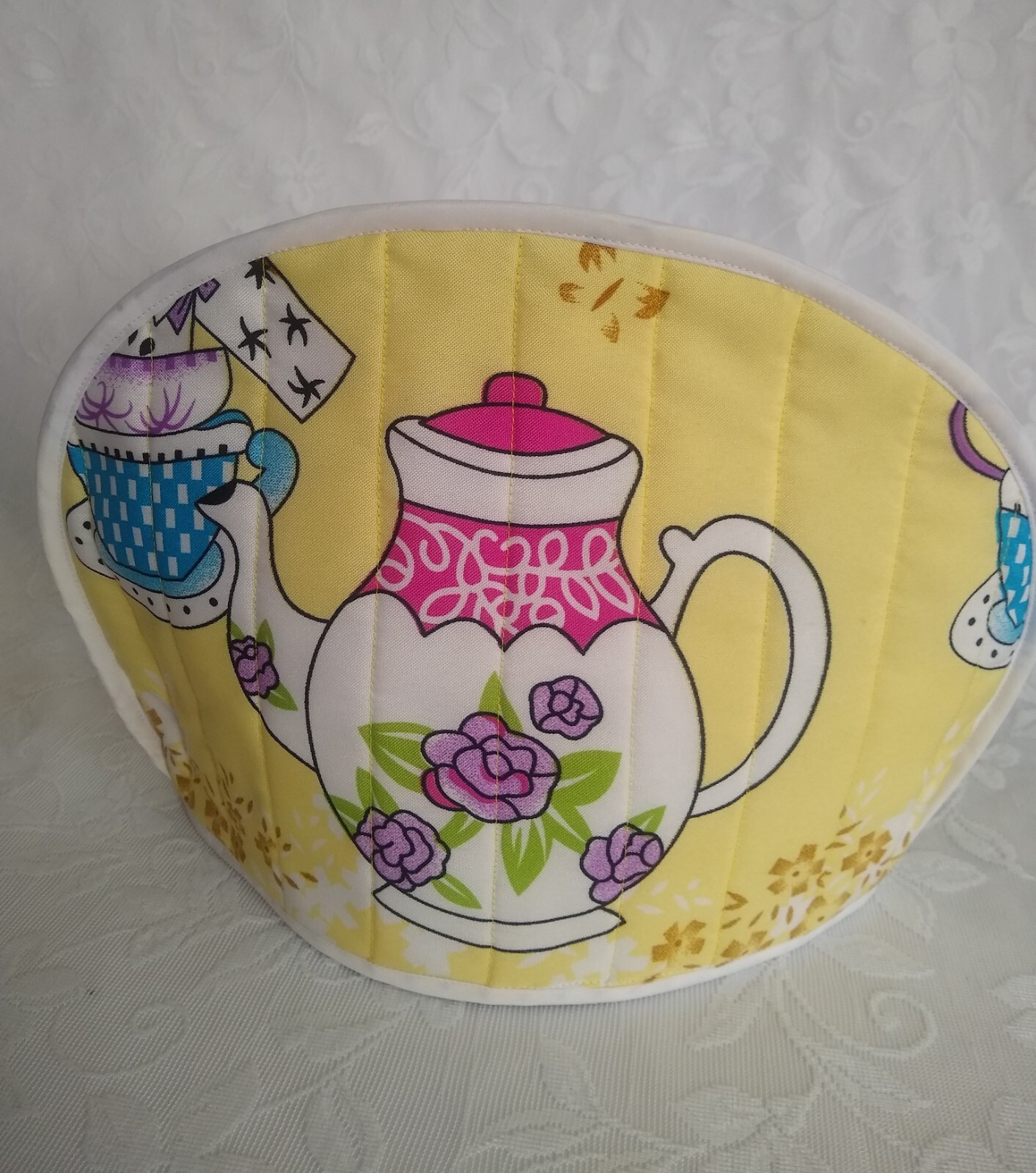Teapot Kitchen Valance 12″ & 14″ Teacup Prints Teatime Lined Kitchen Valance