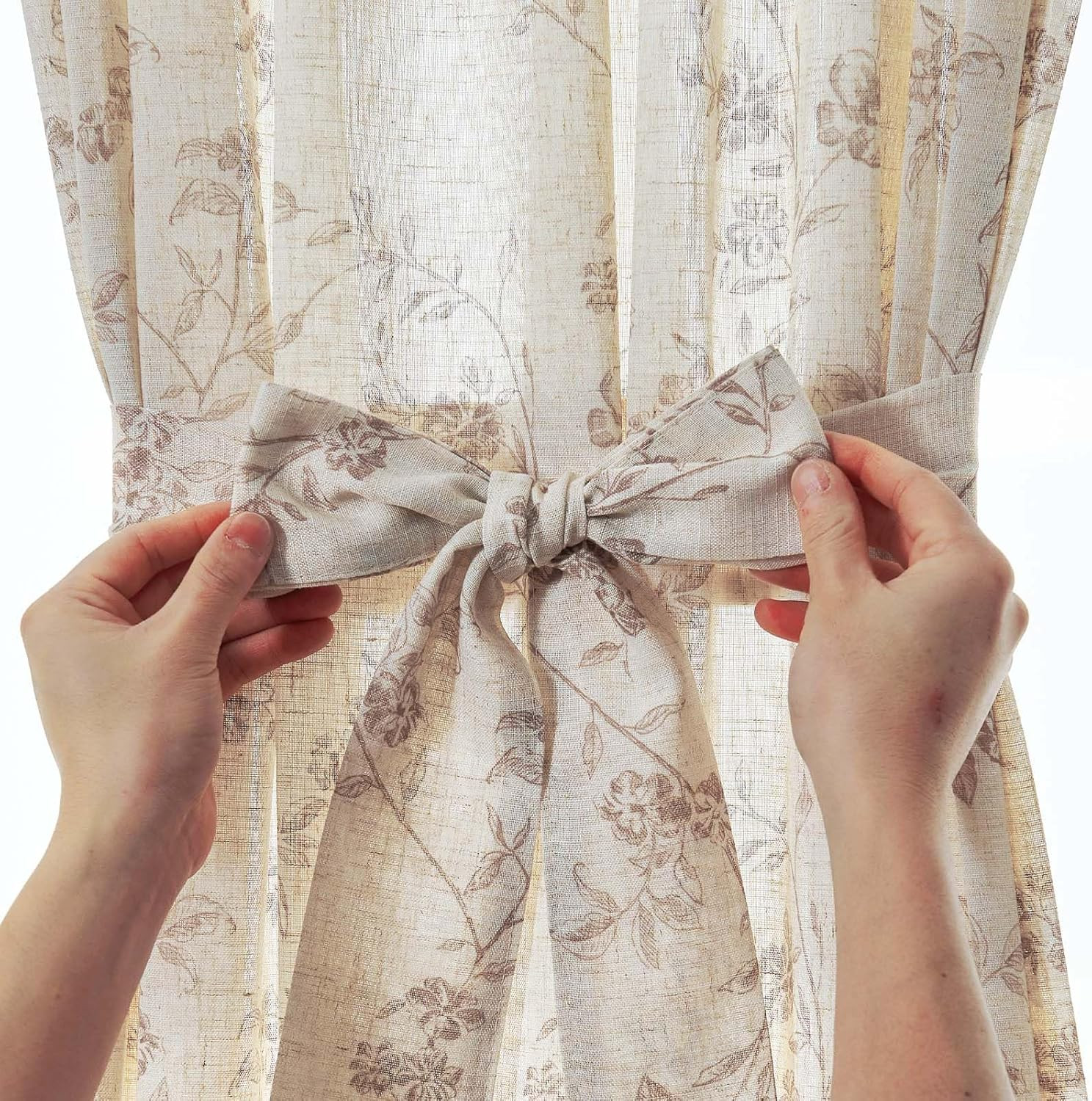 jinchan Floral French Door Curtain Panel Farmhouse Decor Light Filtering Linen w