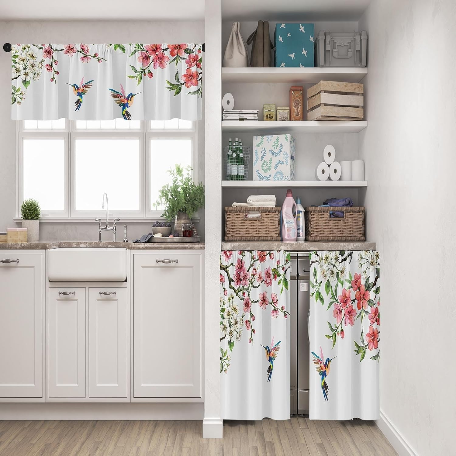Flower Bird Kitchen Curtains Spring Butterfly Window Curtains Valance and Tier
