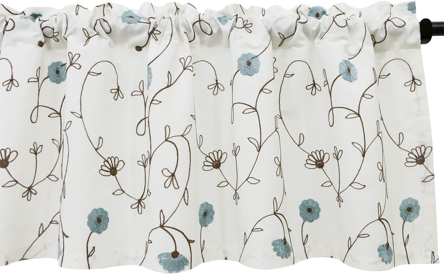 Light-Filtering Blue Floral Valance for Living Room or Kitchen, 52×18 Inches