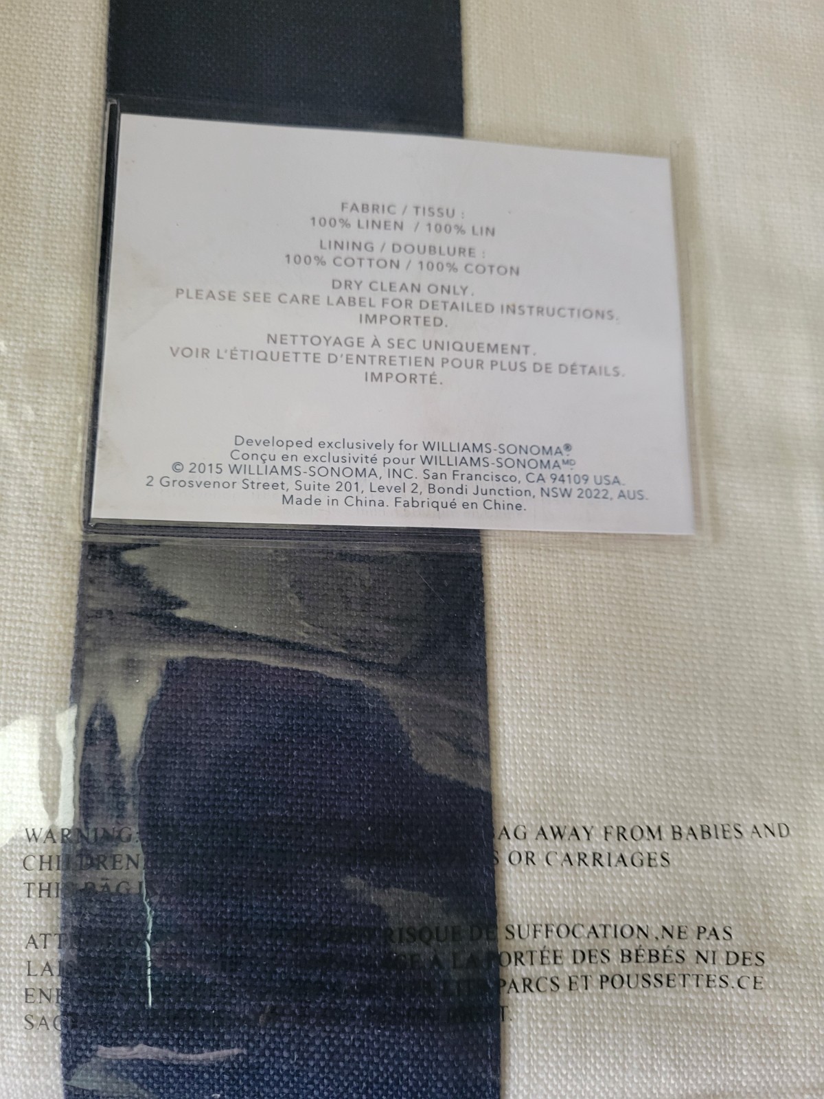 new Williams Sonoma Linen drapes window panels 96″ white w/ blue edge – set of 2