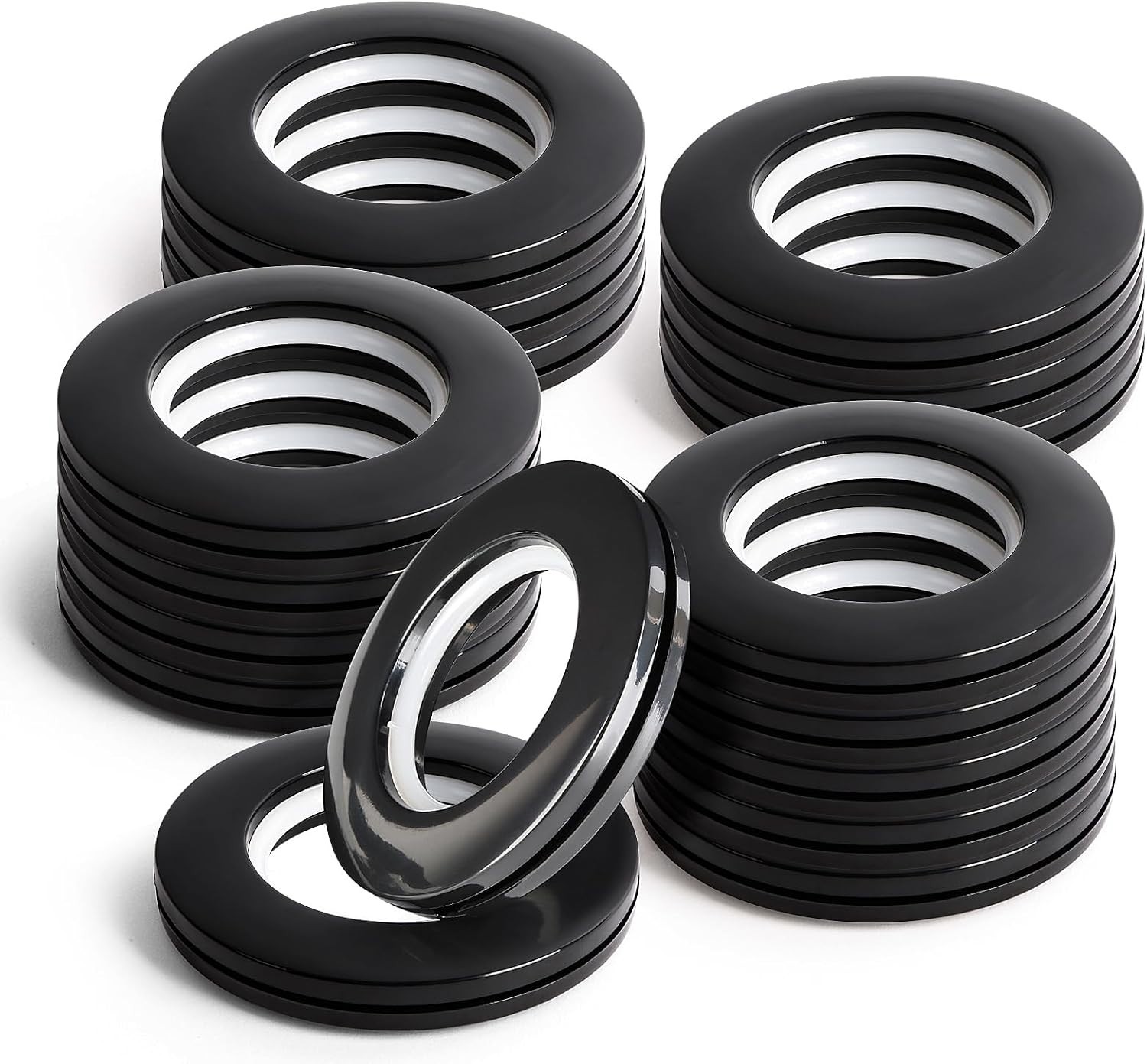 Stylish 16PCS Black Plastic Curtain Grommets – 1-9/16 inch for Home Decor