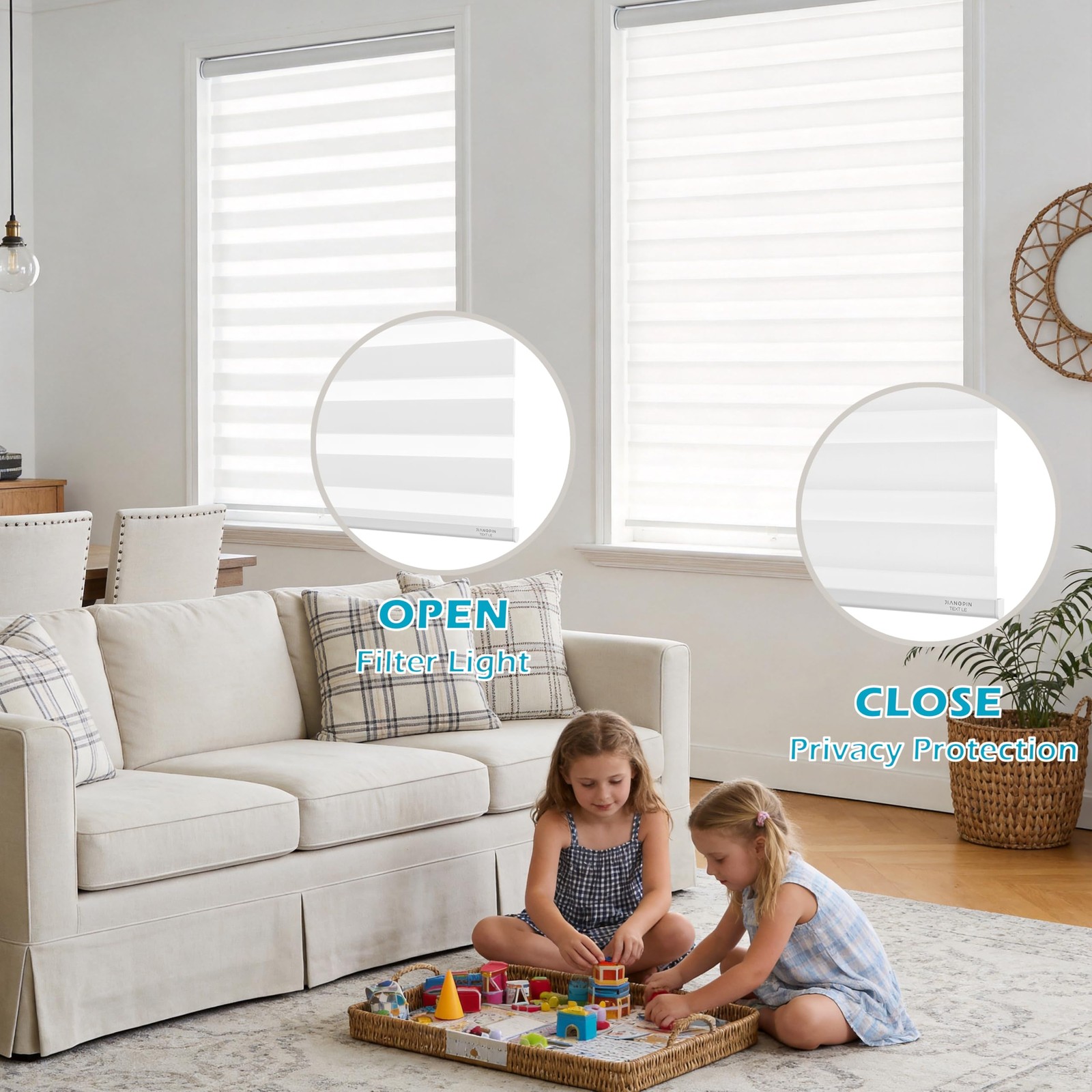 Cordless Zebra Blinds for Indoor Windows Free-Stop Zebra Shades Dual Layer Li…