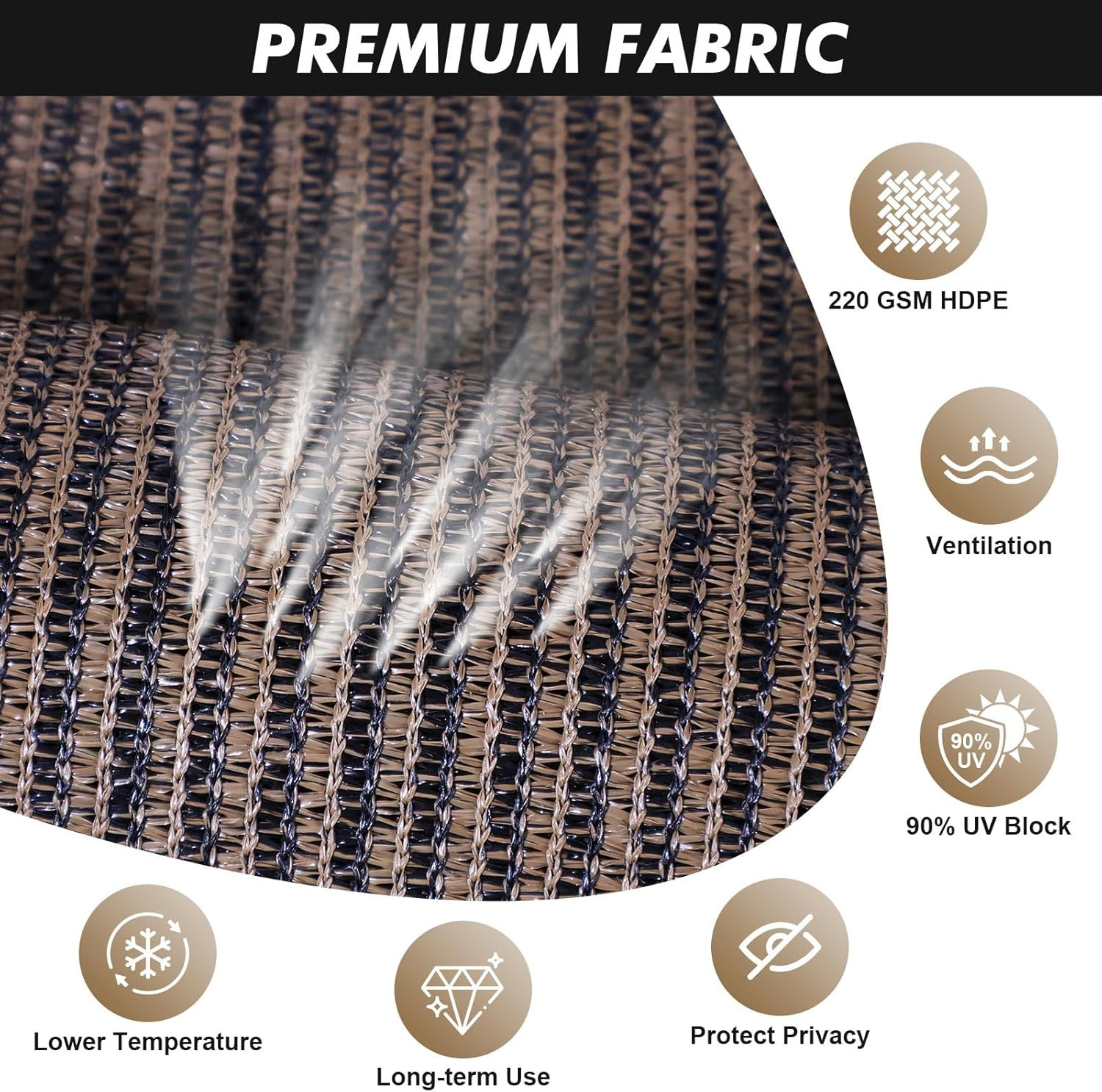 Outdoor Roller Shades 10′ W x 8′ H Cordless Patio Blinds – Mocha