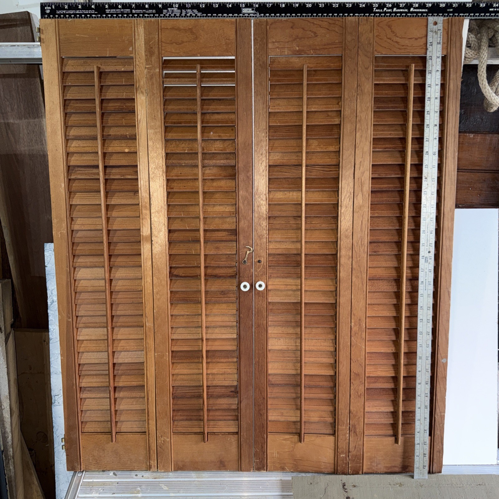 Tall louvered pine Shutters for interior use 31 1/2 x 36