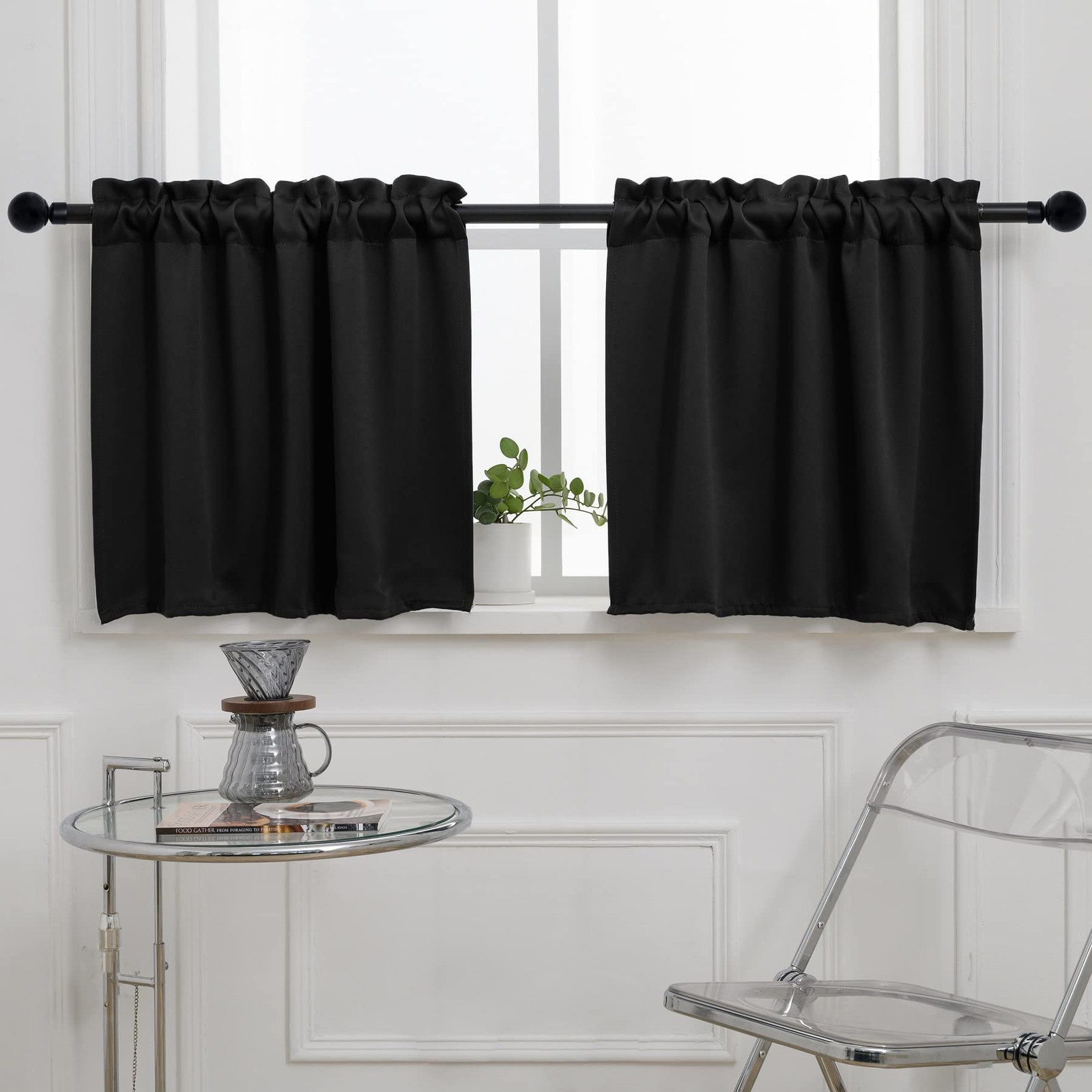 Pickluc Blackout Kitchen Curtain 20 Inches Long Rod Pocket Cafe Tier Curtains