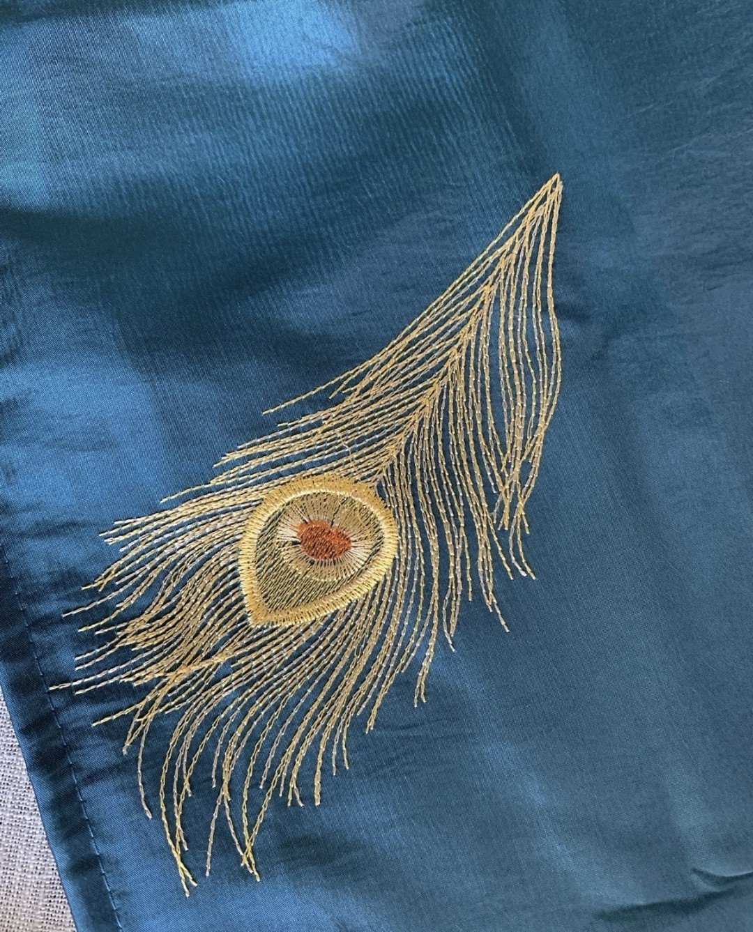 PIER 1 IMPORTS Peacock Feather embroidered Satin set of 2 curtain panels 54×84