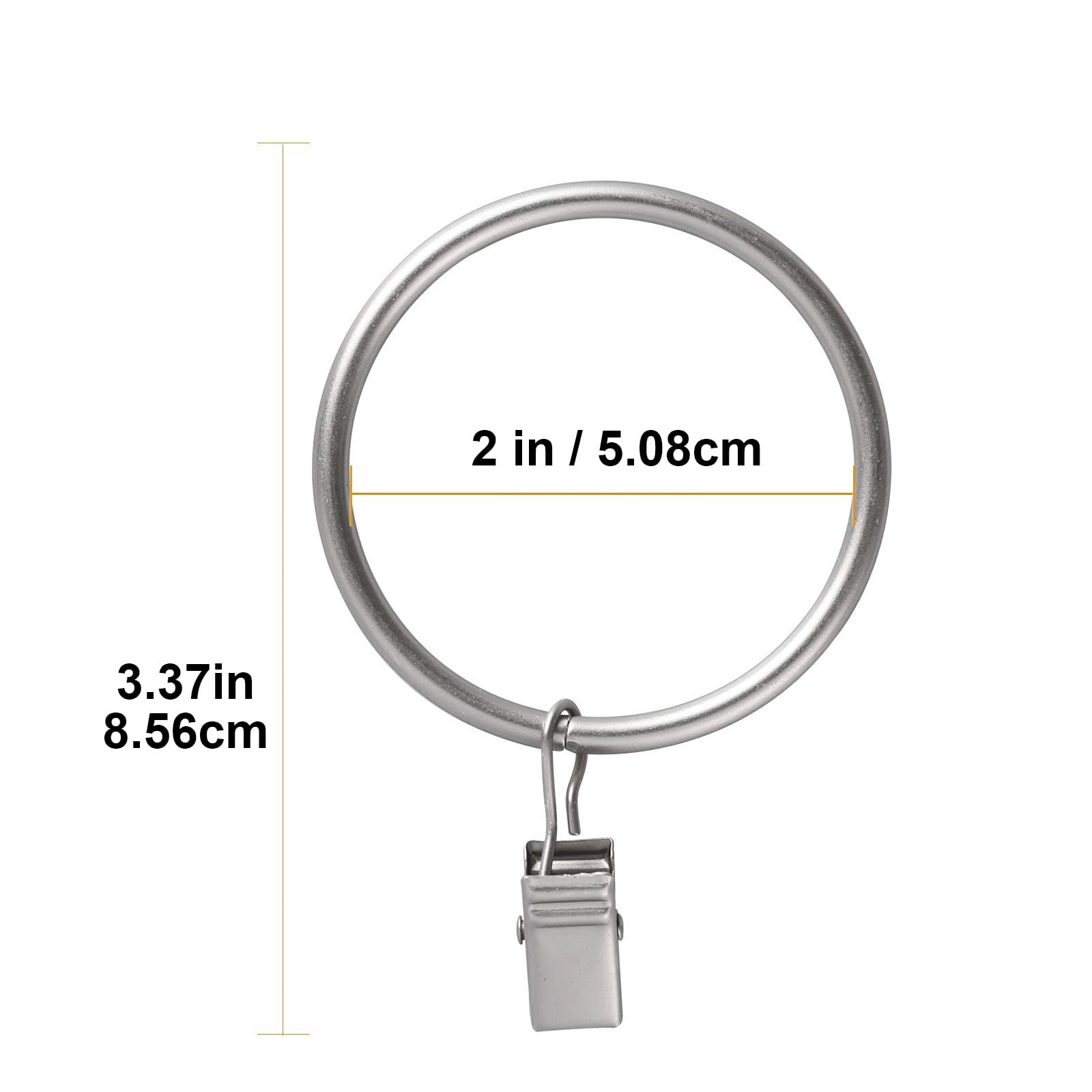 44 Pack Curtain Rings with Clips Hooks 2 in Diameter Rustproof