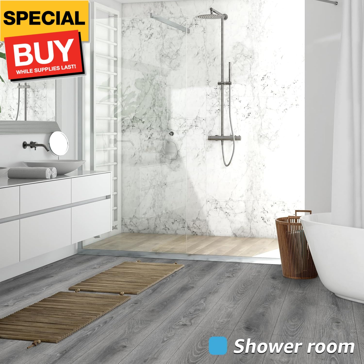 36″ x 6″ x 0.25″ (Pack Of 10) Wall Panel Vinyl Wood, Gray