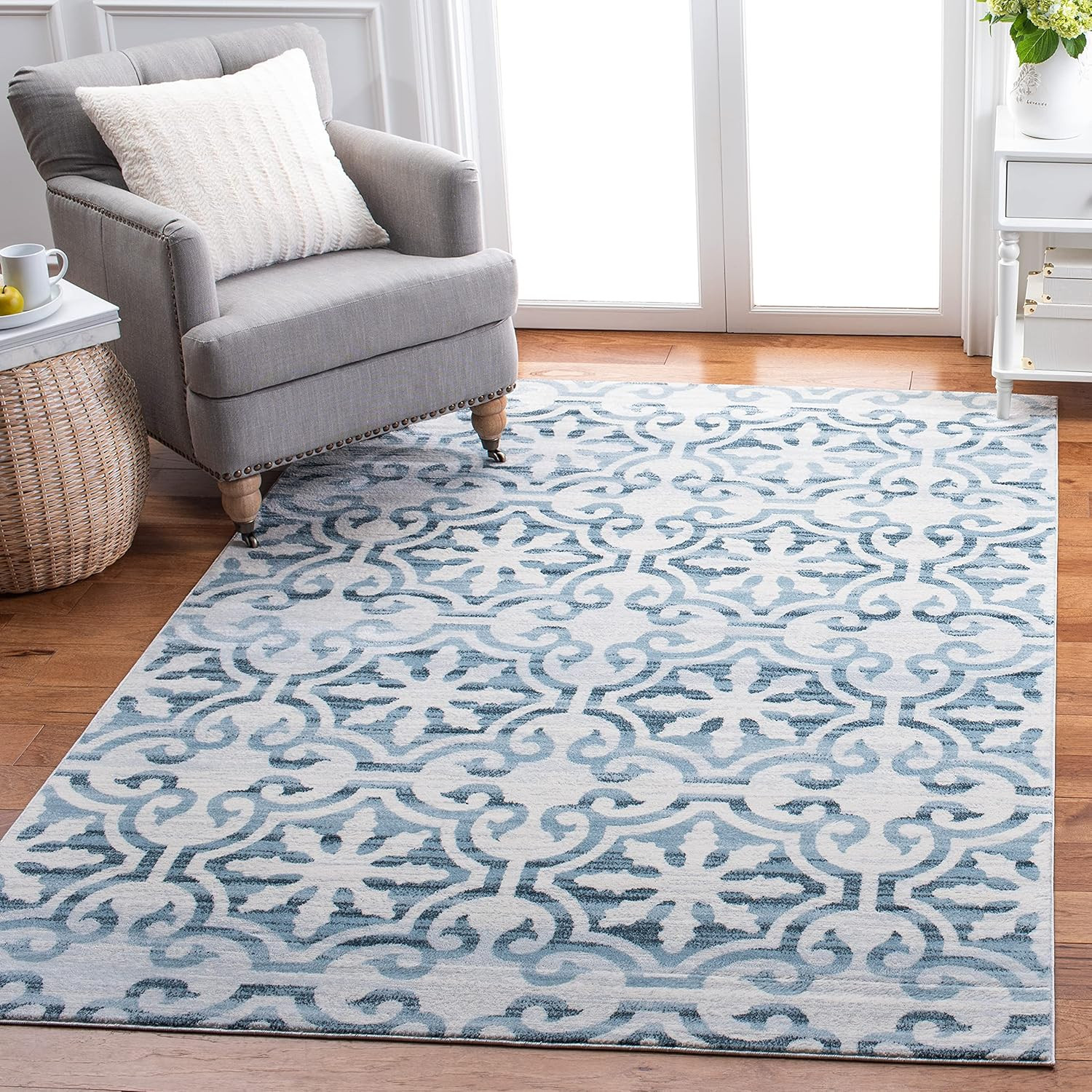 Navy/Ivory Moroccan Geometric 6’7″ Square Non-Shedding Area Rug by SAFAVIEH