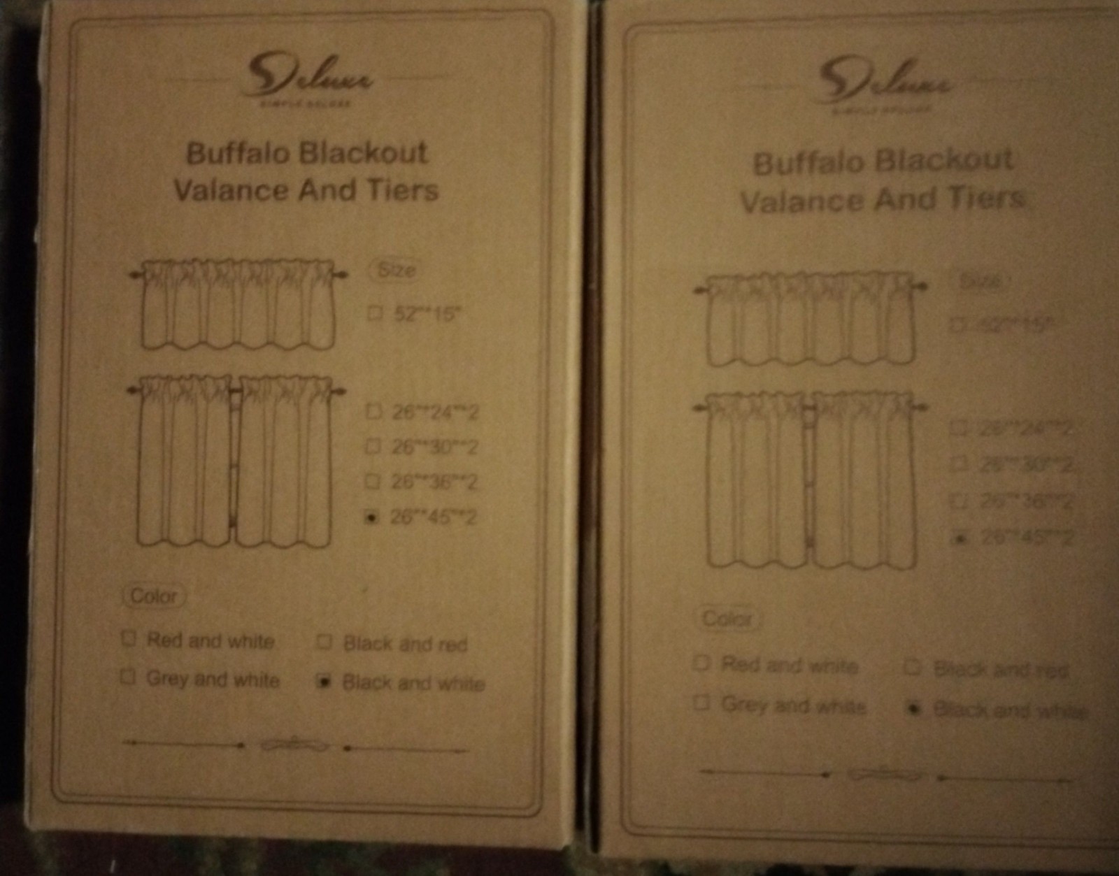 2 pack Simple Deluxe Buffalo Plaid Blackout Valance 52”W x 15” White and Black
