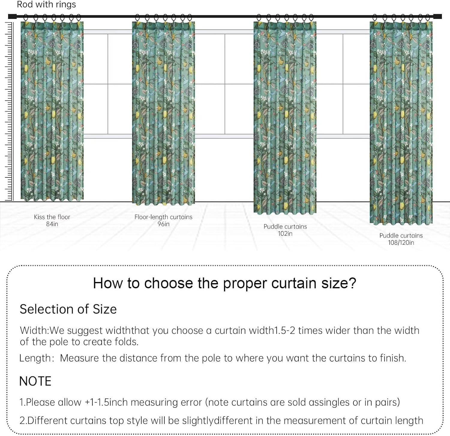 Sage Green Floral Linen Curtains 84 Inch 2 Panels Sheer Drapes Hummingbird