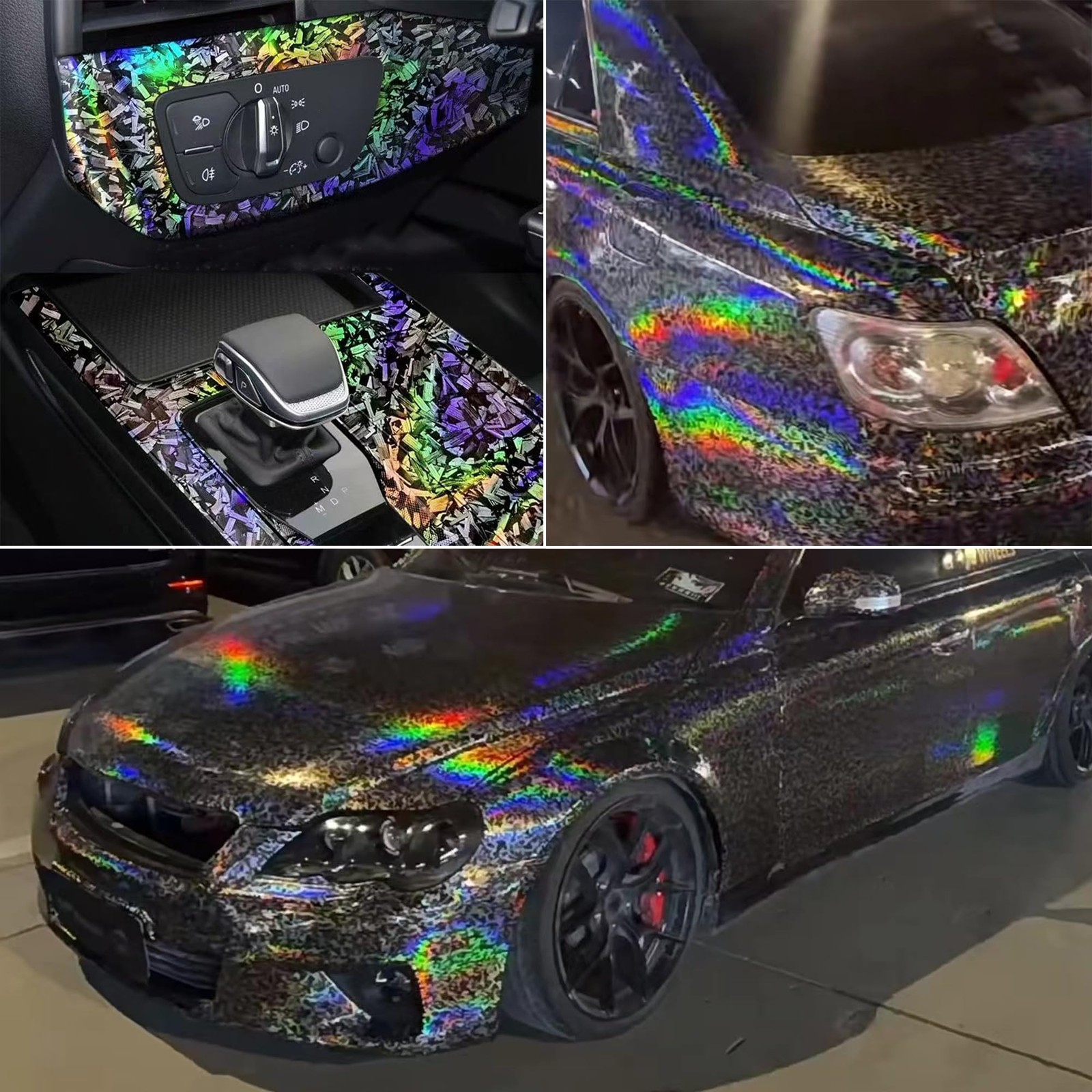 Aumohall Holographic Black Rainbow Forged Carbon Laser Car Vinyl Wrap Gloss