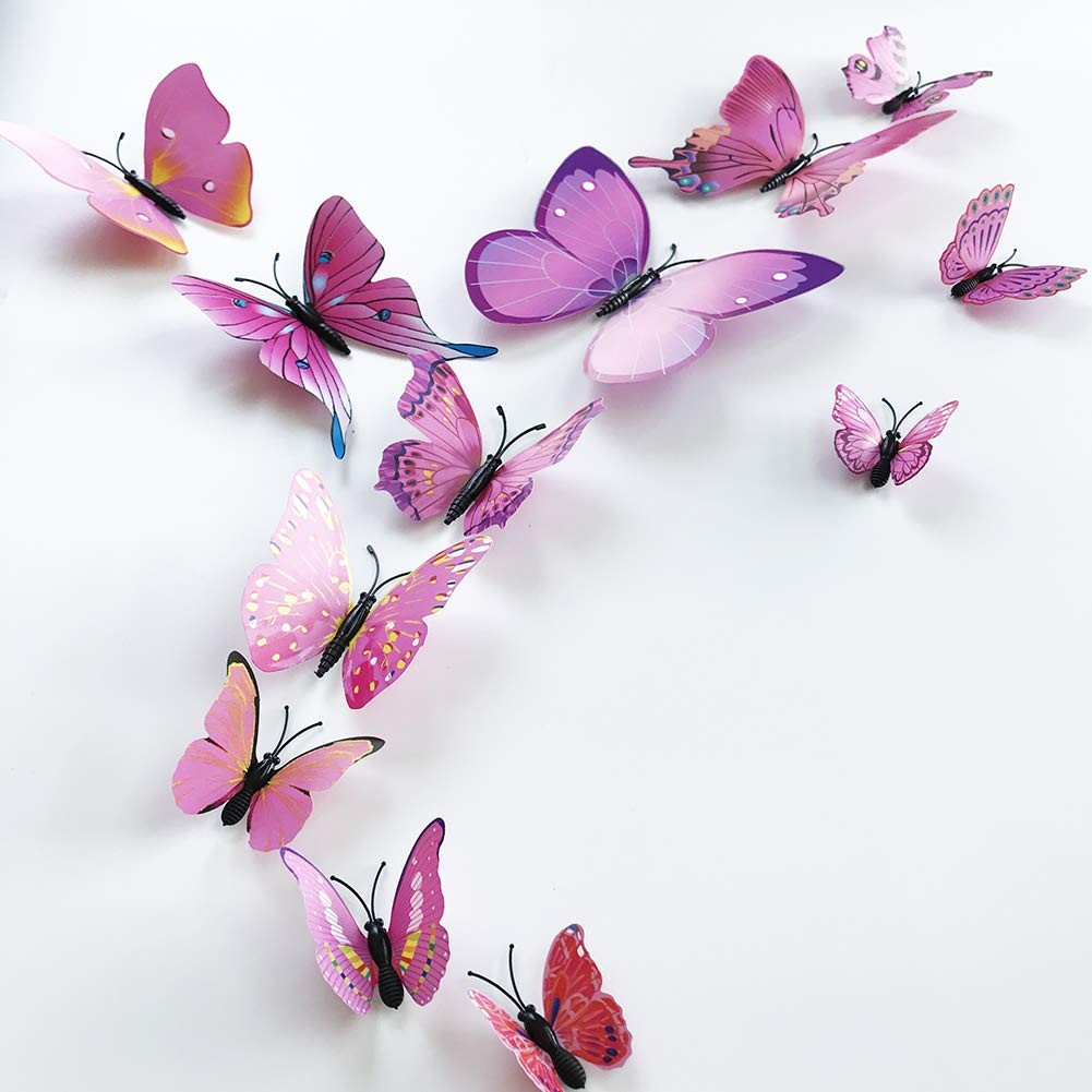 36pcs 3D Colorful Butterfly Wall Stickers DIY Art Decor Red-single Wing