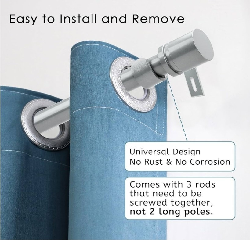 Byondeth Curtain Rod for Windows 16 to 28 Inches Adjustable Length 1″ Silver