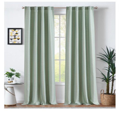 Jinchan Curtain Panels Green Linen Textured Curtains 38 x 96 Rod Pocket Drapes