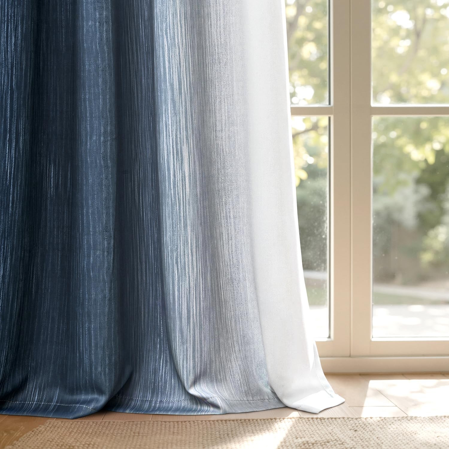Navy Blue and Greyish White Ombre Blackout Curtains, Full Room Darkening Ther…