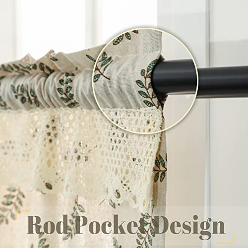 Beige Kitchen Curtain 36 Inch Length 1 56″W x 36″L (Pack of 1) Green Leaves