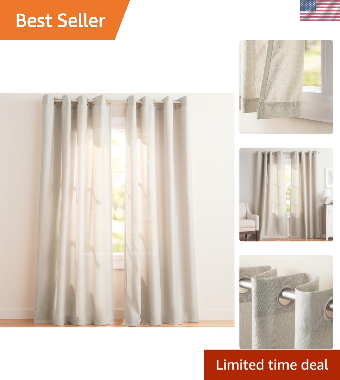 Set of 2 Light-Filtering Grommet Top Curtains, 54″W x 84″L, Chic Home Essential