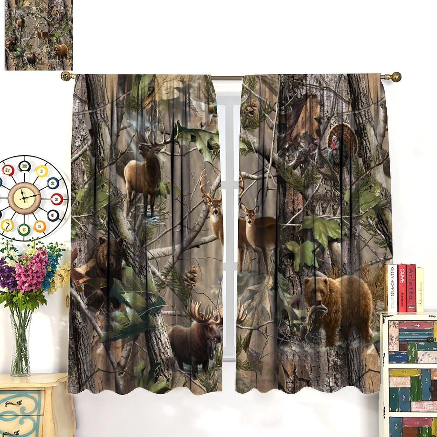 Forest Camo Blackout Curtains for Boys Room – 72″ W X 63″ L Wildlife Drapes