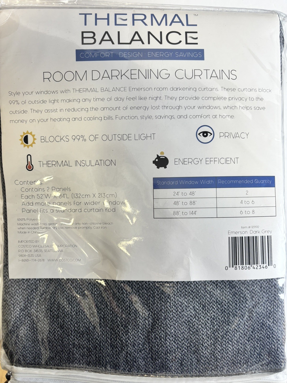 2-Panel 99% Blackout Curtain for Living Room 52”Wx84”L Double Sided Texture Gray