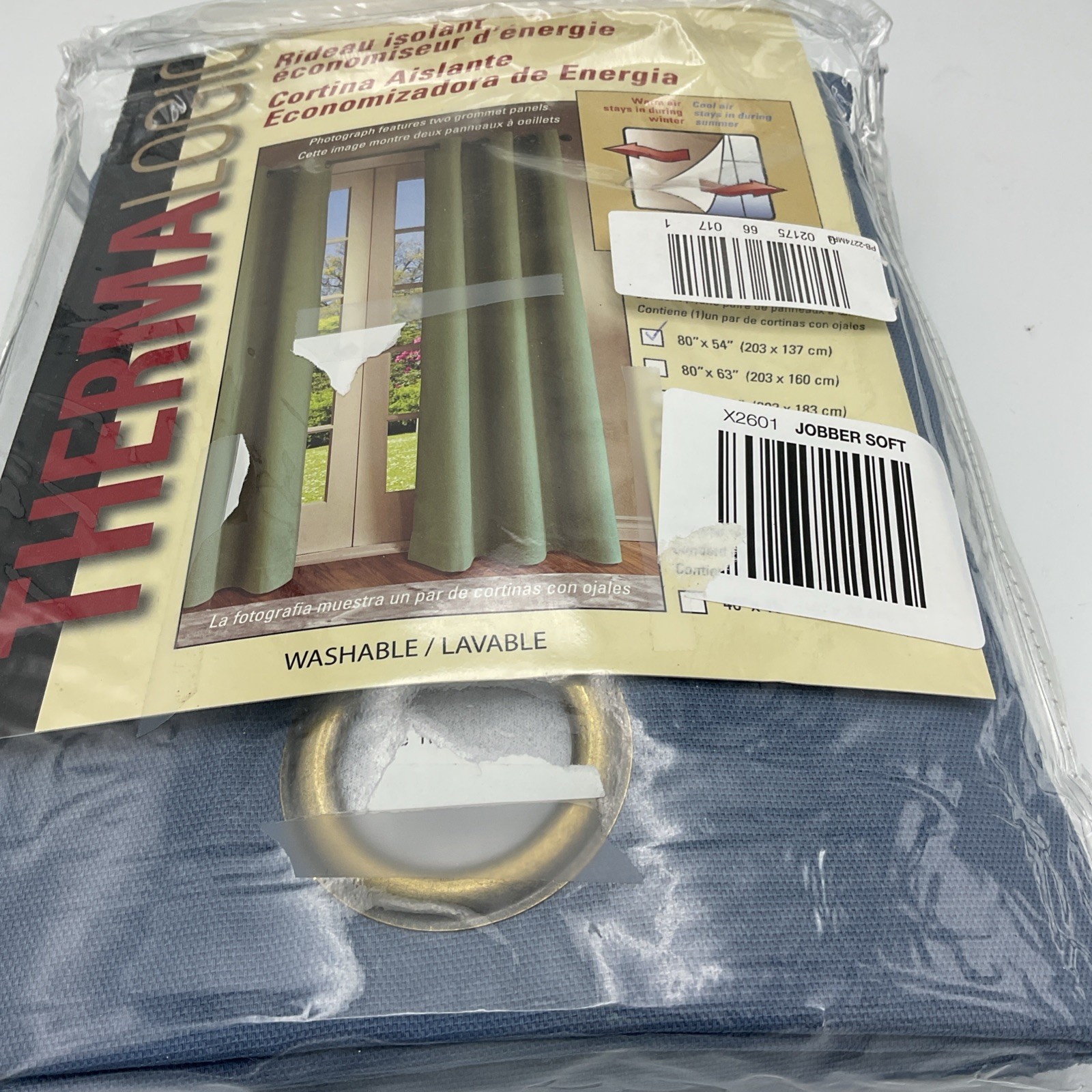 Therma Logic Grommet Set Of 2 Panel Curtain 40 x 54in Each Blue Blackout Cotton