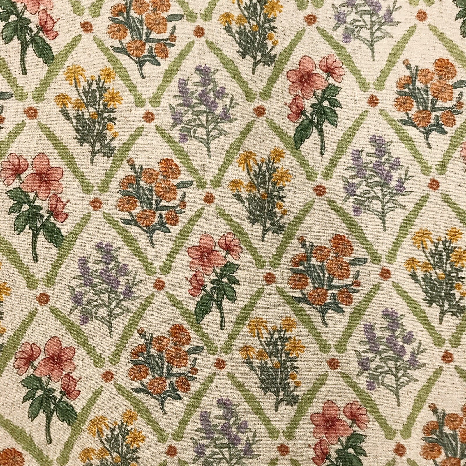 Modern Vintage Handmade Floral Rhombus Pattern Natural Beige Curtain Panels
