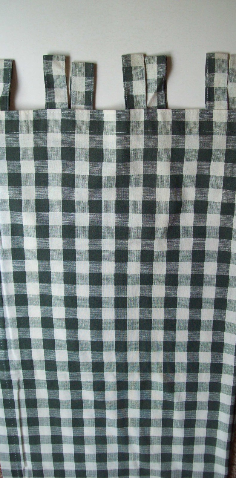 Gingham Tab Top Curtain PANELS AND VALANCES Green/Ivory 40 x 82 TWO PAIRS Sears