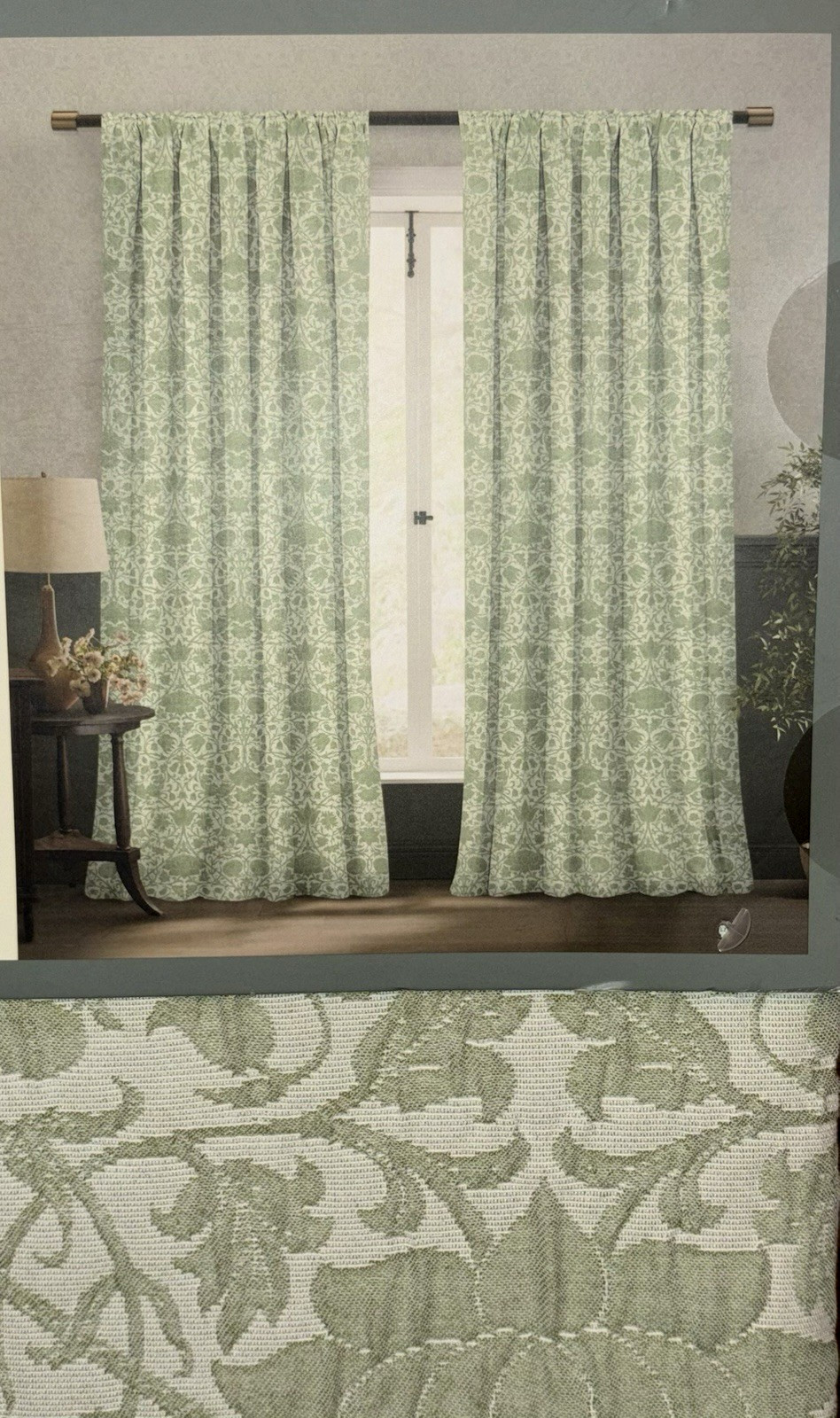 Morris & Co Lodden Sage Green Floral 2 Window Panels Curtains 37″x 84″ (1 pair)
