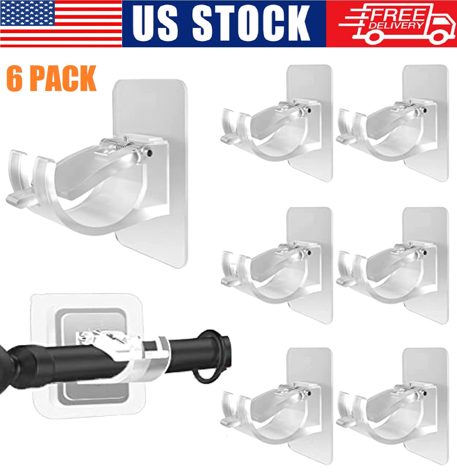 6PCS Nail Free Adjustable Curtain Rod Clip Brackets Self Adhesive Holder Hooks