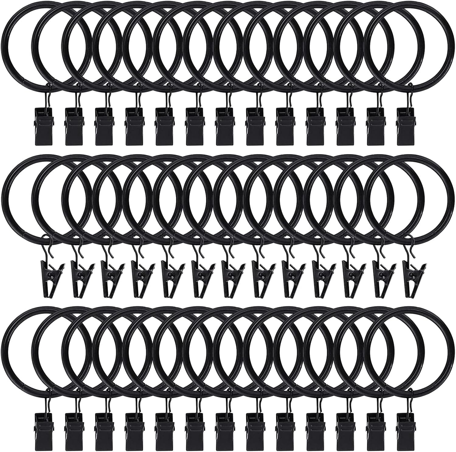 Heavy-Duty 1.5″ Stainless Steel Curtain Rings with Clips – 44pcs in Matte Black