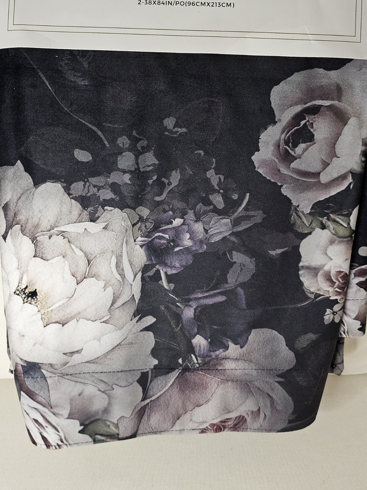 Callisto Home Blush Rose Floral Black Curtains 38″x 84 Rod Pocket Window Panels