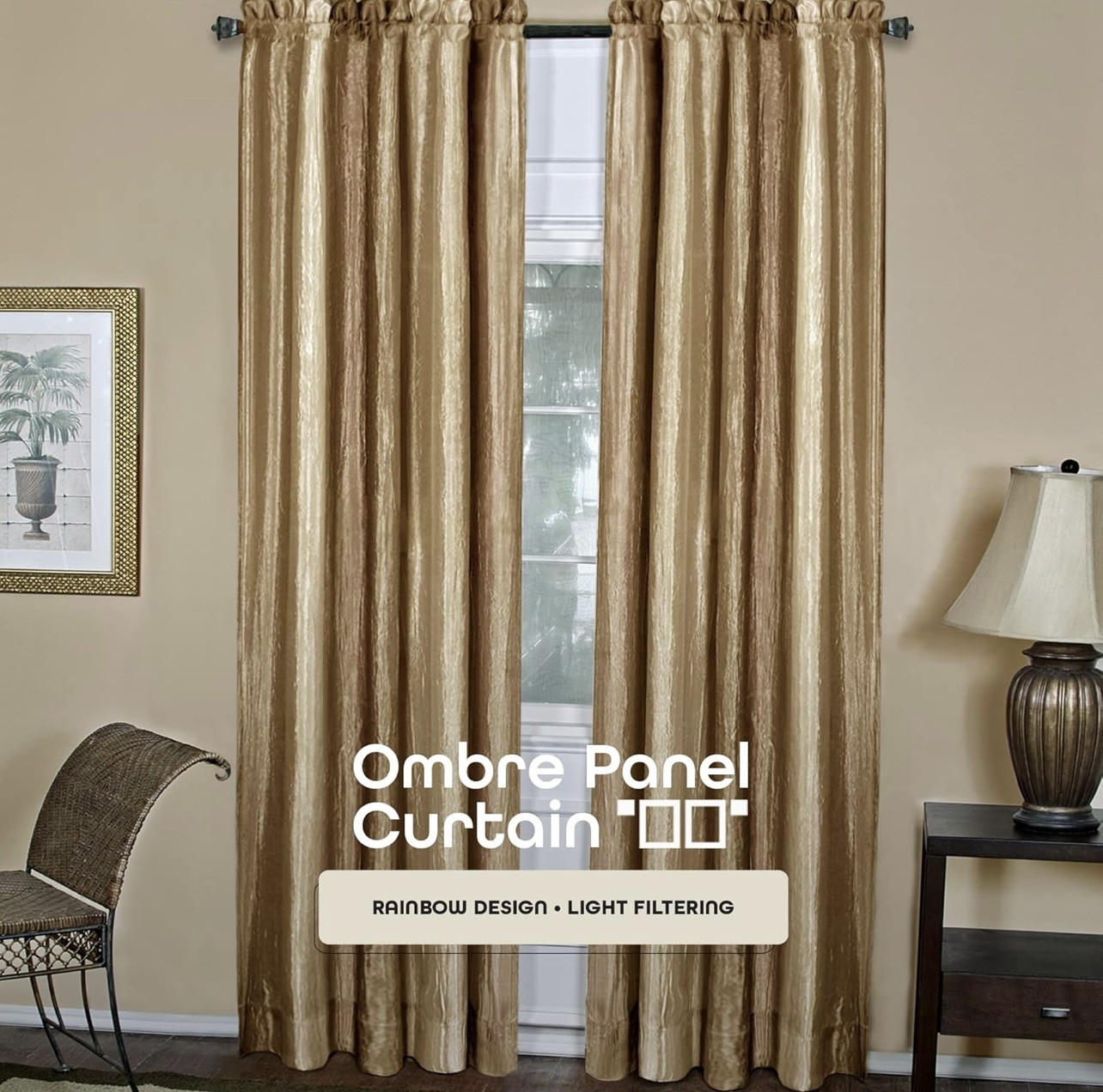Ombre Panel Light Filtering Semi-Sheer Window Curtain – One 84” L X 50” W Panel
