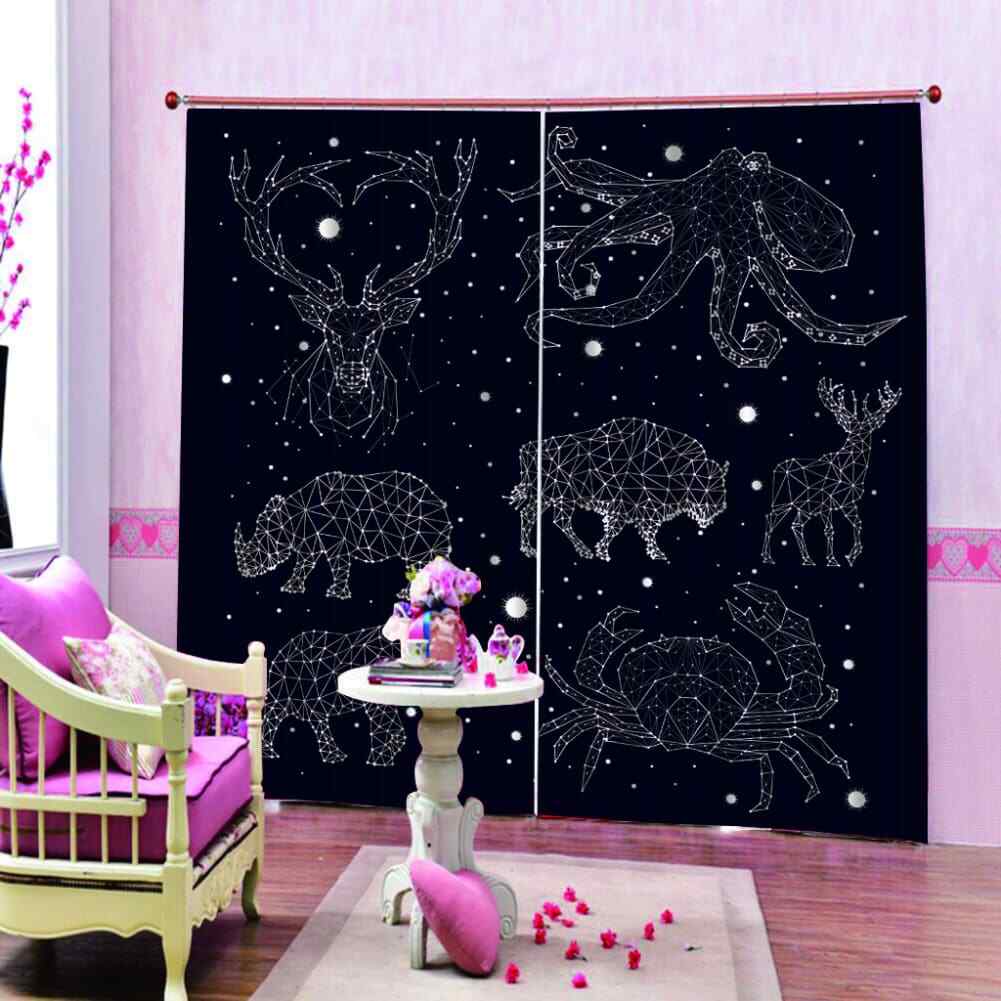 Dreamy stars are shaped like animals Printing 3D Blockout Curtains Fabric Window