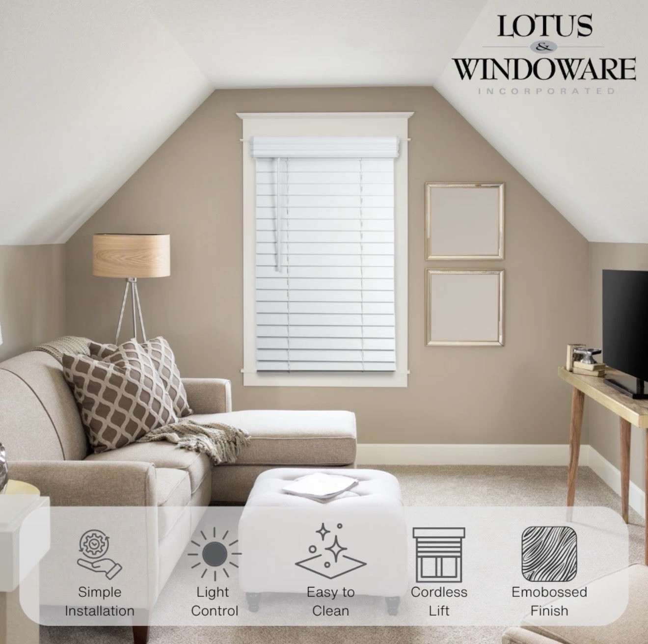 Lotus & Windoware Cordless, 2 Inch Faux Wood Blind 34X60