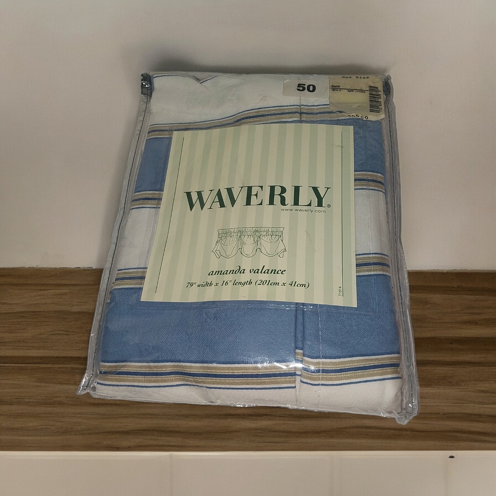 Waverly Delft Amanda Window Valance Melrose Striped Blue White Tan 79 W x 16 L