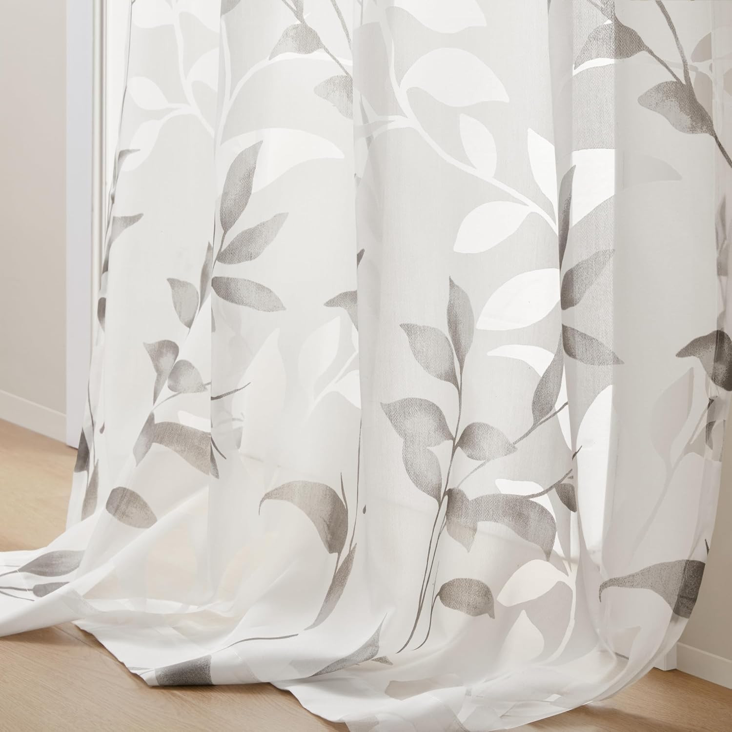Cecily Semi Sheer SINGLE Panel Window Curtain Burnout Botanical Print, Easy to H
