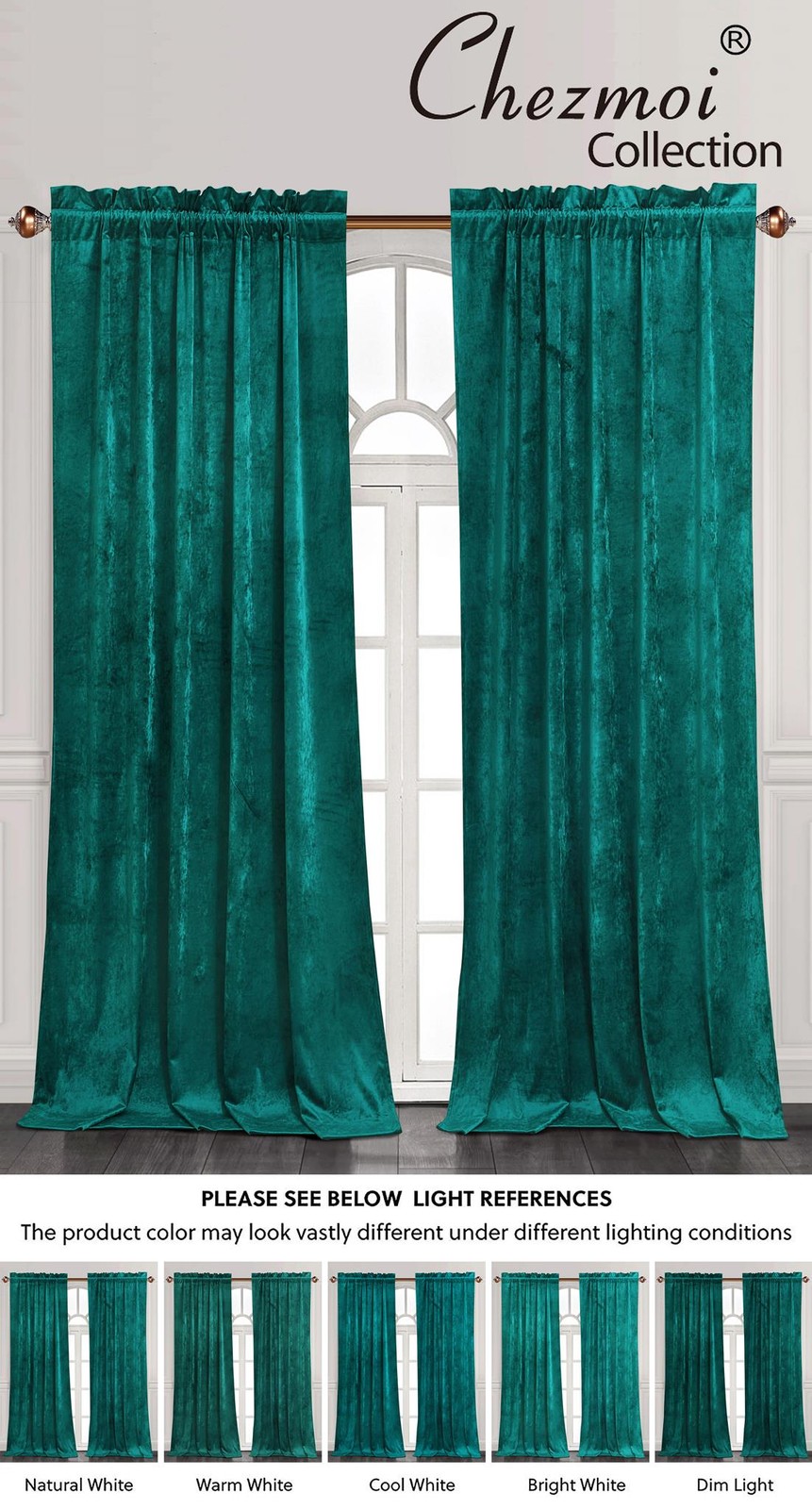 Chezmoi Collection Lux Velvet Curtains Set Rod Pocket Drapes, Set of 2 Panels