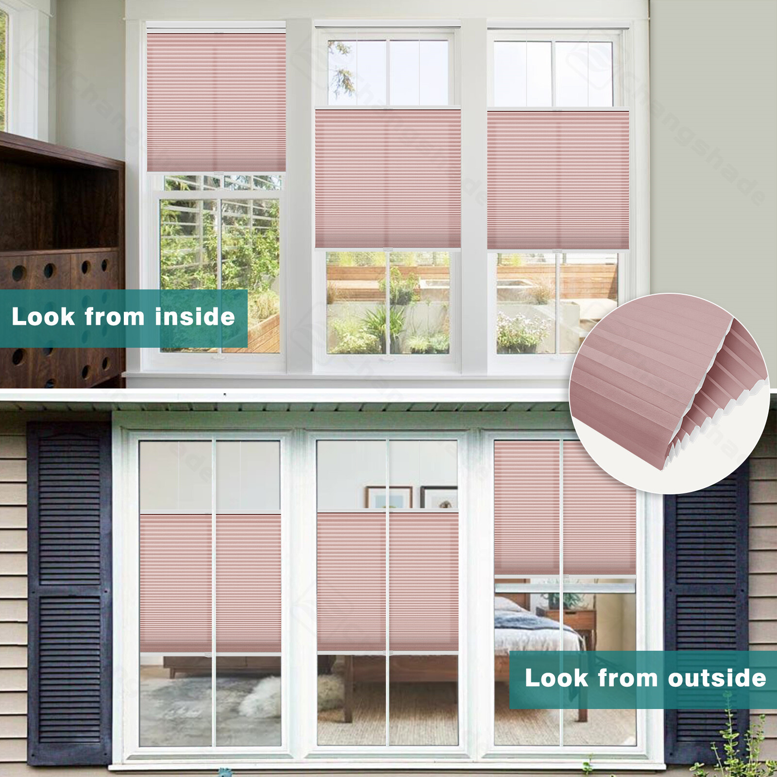 Changshade CUSTOM SIZE Cordless 38MM Blackout Top Down Bottom Up Cellular Blinds