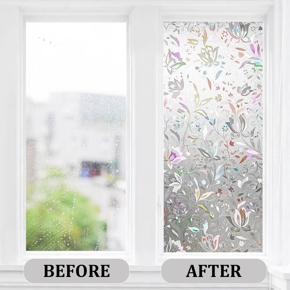 Tulip Window Privacy Film Static Cling Stained Glass Sticker for Bathroom