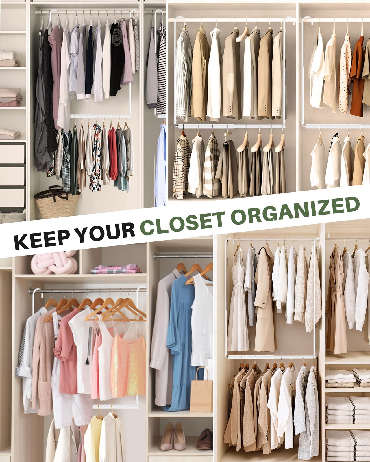 Hanging Closet Rod, Adjustable Height & Width Closet Rods for Hanging Clothes…
