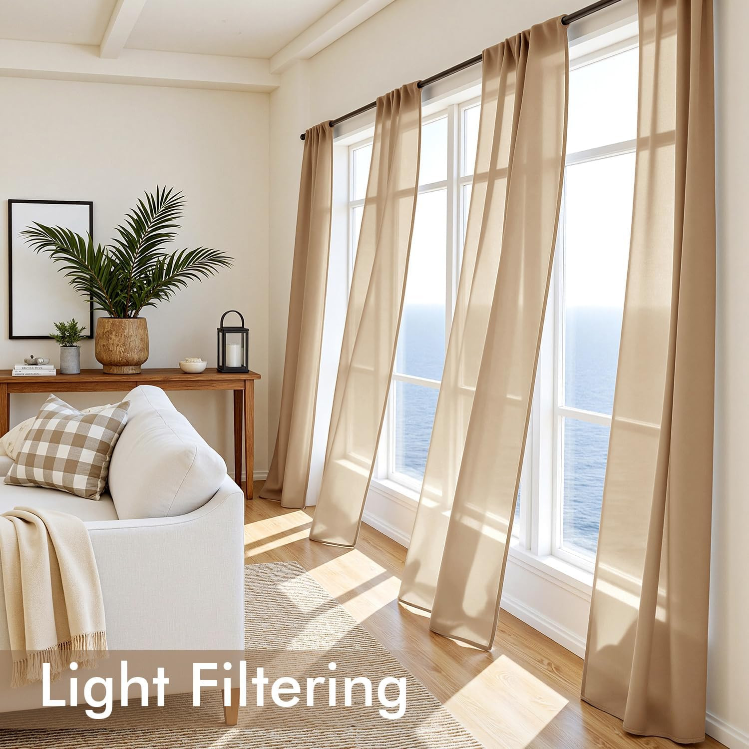 MIULEE Brown Sheer Curtains 63 Inches Long, 4 Panels Set, Rod Pocket Voile Drape