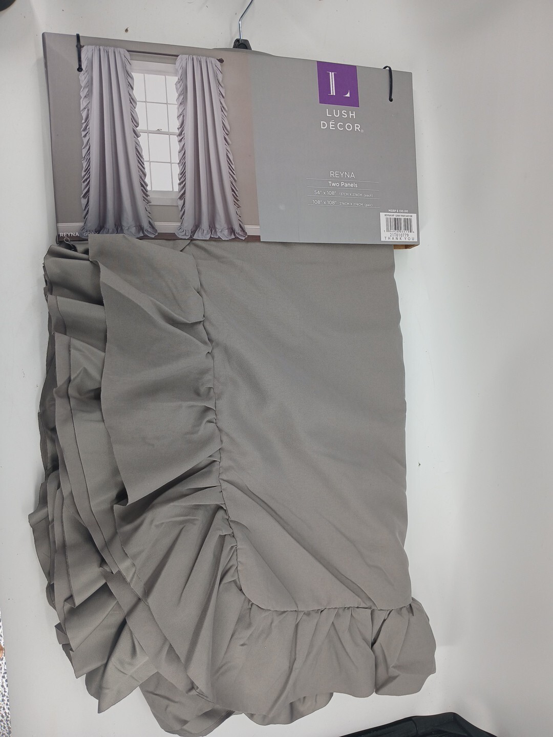 2 Panel Set Pair Reyna Ruffle Window Curtain (54″ W x 108″ L) Gray