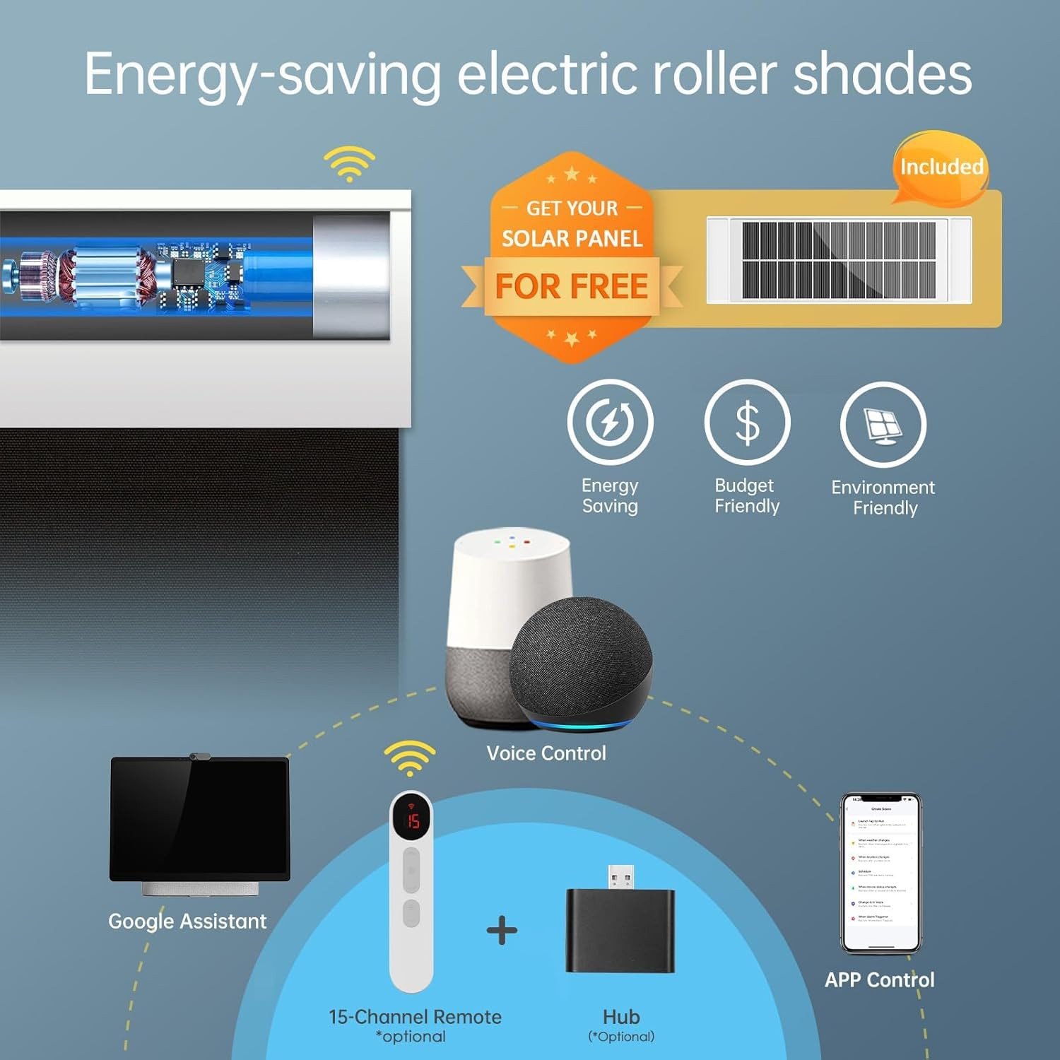 Motorized Blinds with Remote,Thermal Electric Blinds【Solar Panel】,Customizable A