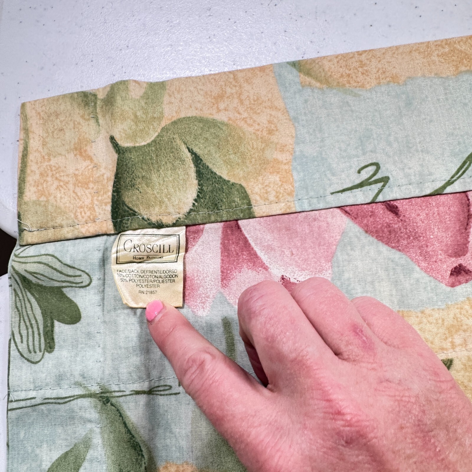 vintage croscill valance curtain green floral plants blend 17×87 usa y2k 90s