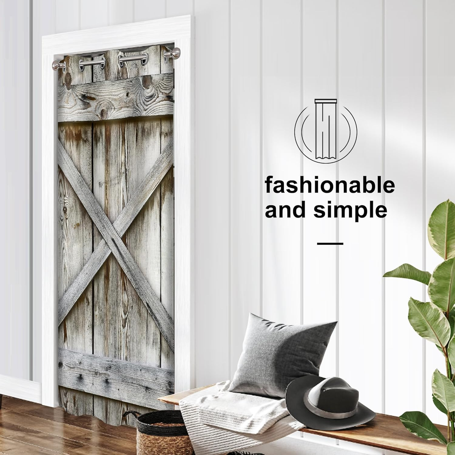 Barn Door Curtains for Doorways, Rustic Farmhouse Blackout Privacy Door Curtain