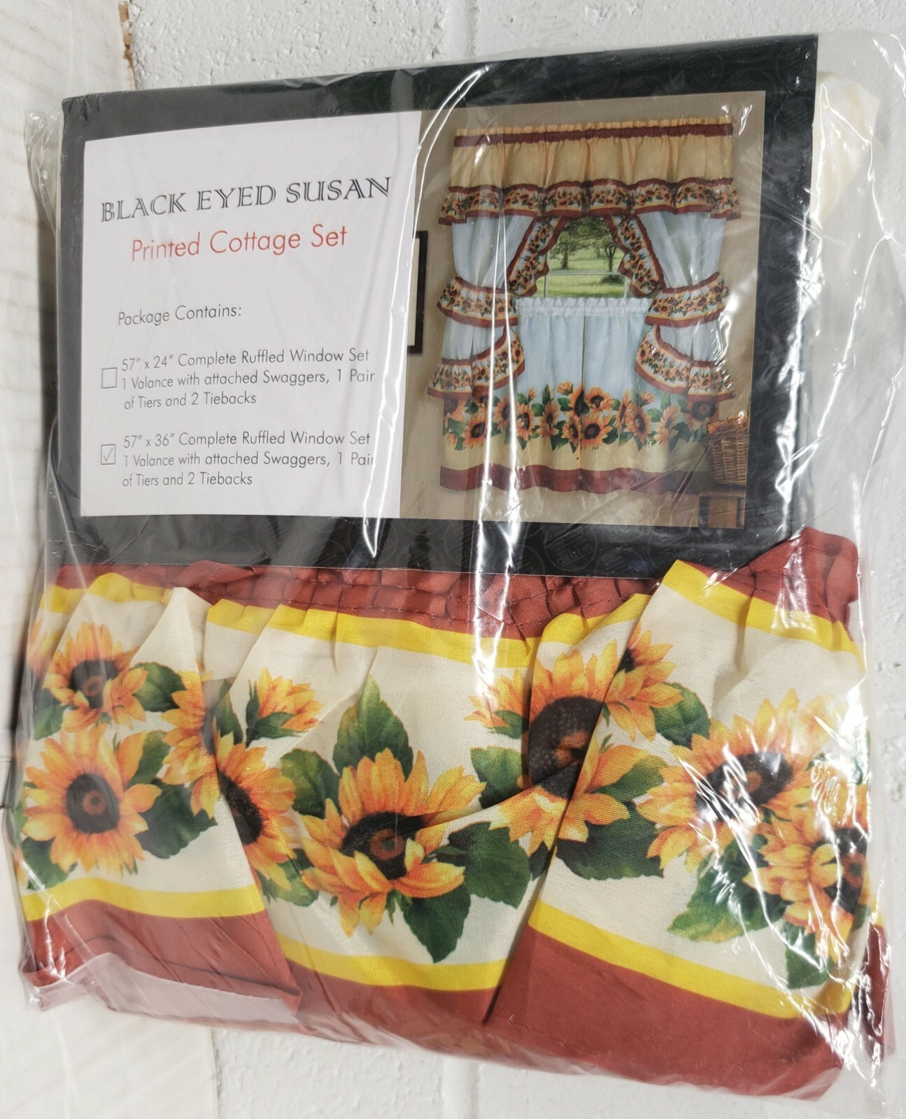 3 Pc Curtains Cottage Set: 2 Tiers & Swag (57″ x 30″) SUSAN SUNFLOWERS by Achim